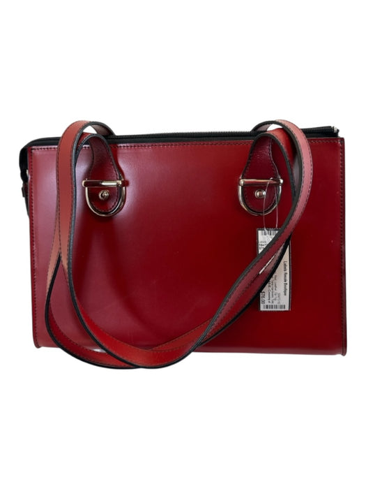 Jack Georges Red Leather Zip Top Two Handles Silver Tone Hardware Tote Bag Red