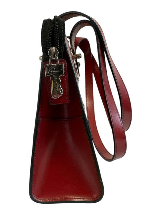 Jack Georges Red Leather Zip Top Two Handles Silver Tone Hardware Tote Bag Red