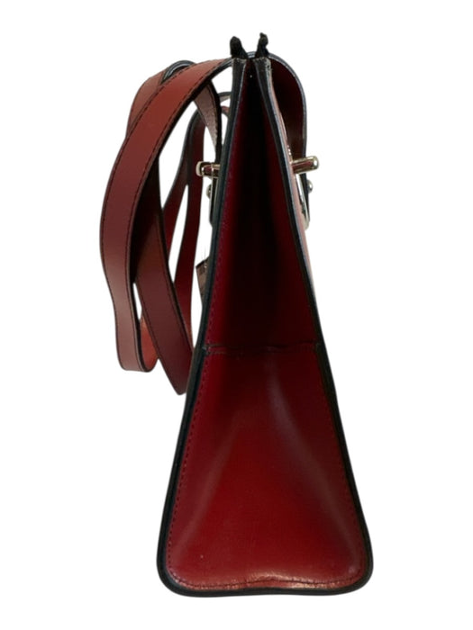 Jack Georges Red Leather Zip Top Two Handles Silver Tone Hardware Tote Bag Red