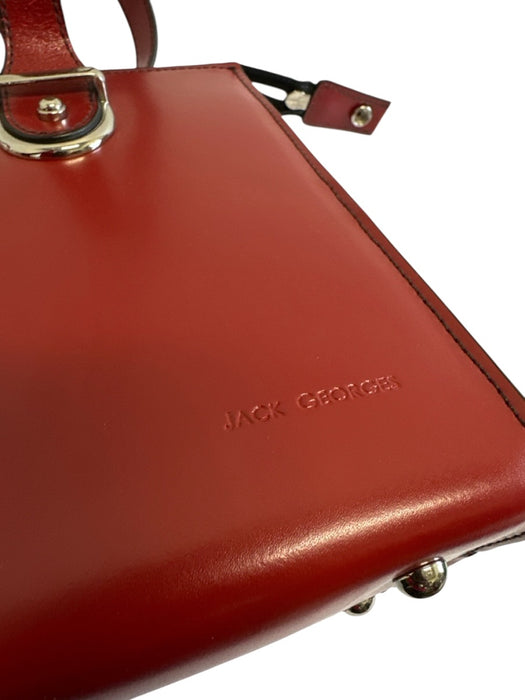 Jack Georges Red Leather Zip Top Two Handles Silver Tone Hardware Tote Bag Red