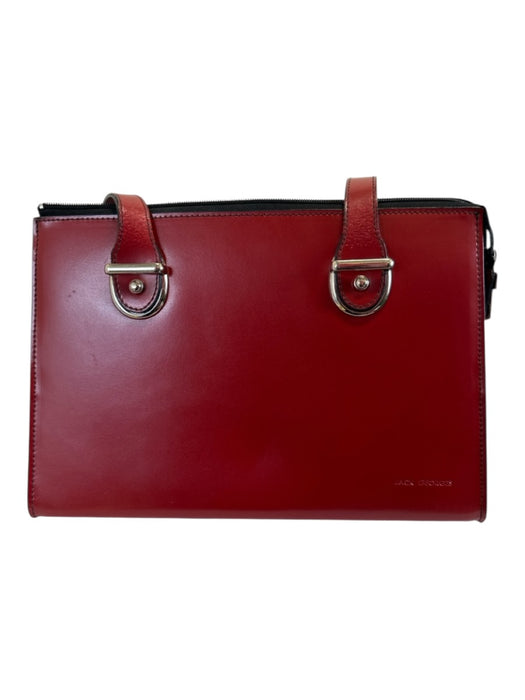 Jack Georges Red Leather Zip Top Two Handles Silver Tone Hardware Tote Bag Red