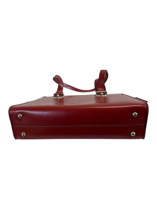 Jack Georges Red Leather Zip Top Two Handles Silver Tone Hardware Tote Bag Red