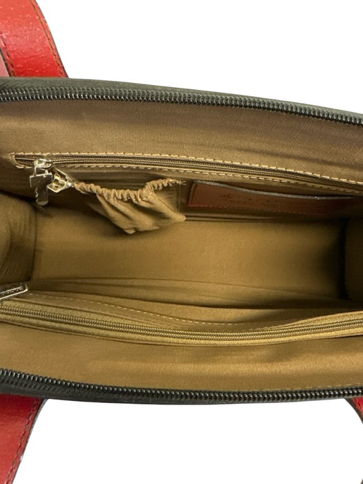 Jack Georges Red Leather Zip Top Two Handles Silver Tone Hardware Tote Bag Red