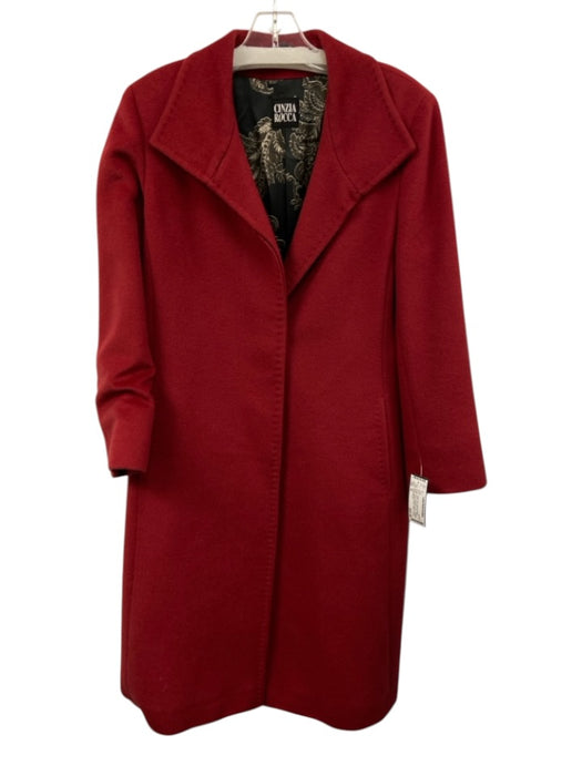Cinzia Rocca Size 10 Red Wool & Angora Button Front Pocketed Long Collared Coat Red / 10