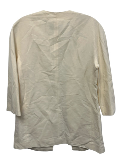 Krizia Size 38 Cream White Linen Blend Half Sleeve Open Front Pockets Jacket Cream White / 38