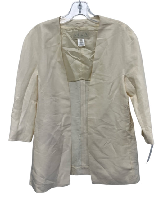 Krizia Size 38 Cream White Linen Blend Half Sleeve Open Front Pockets Jacket Cream White / 38