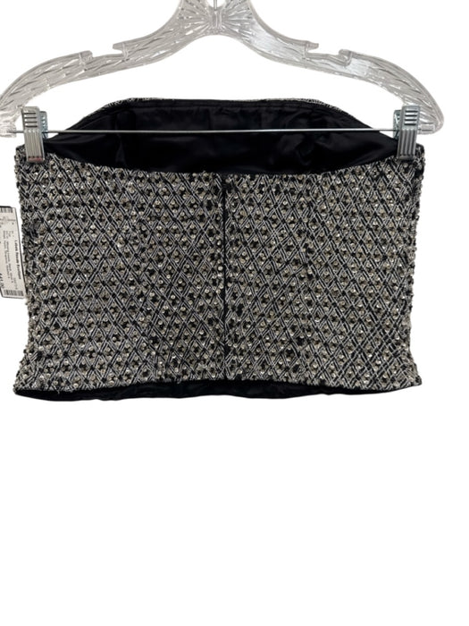 Chetta B Size 6 Black, Silver & Beige Nylon Strapless Beaded & Sequined Top Black, Silver & Beige / 6