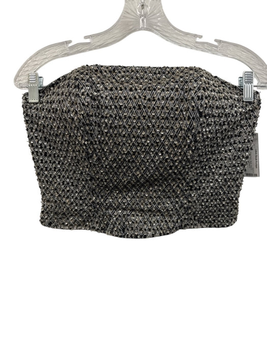 Chetta B Size 6 Black, Silver & Beige Nylon Strapless Beaded & Sequined Top Black, Silver & Beige / 6