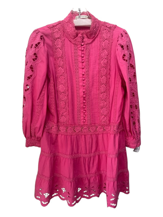 Alice + Olivia Size 10 Pink Cotton Laser Cut Quarter Button Embroidered Dress Pink / 10