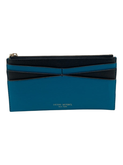 Henri Bendel Blue & Black Pebble Leather Zipper Card Slots Back Pocket Wallets Blue & Black