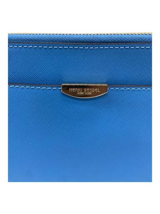 Henri Bendel Blue Grained Leather Zip Gold Hardware Clutch Blue