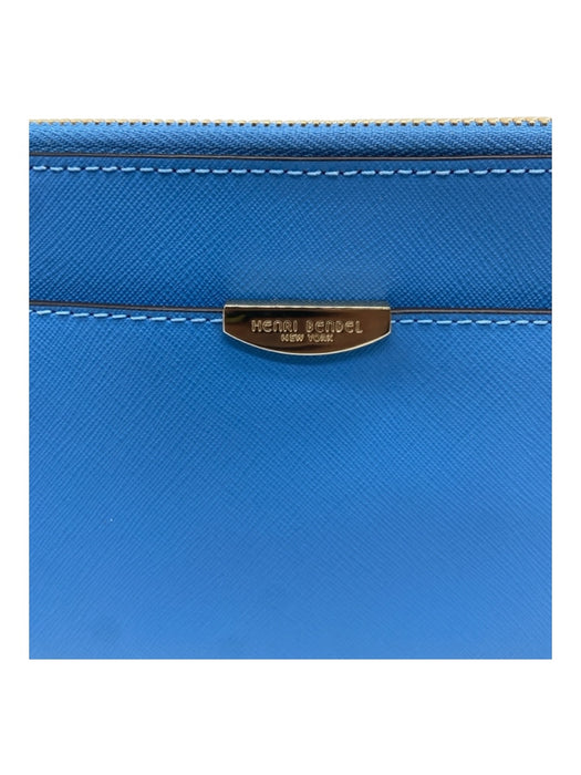 Henri Bendel Blue Grained Leather Zip Gold Hardware Clutch Blue