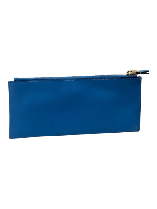 Henri Bendel Blue Grained Leather Zip Gold Hardware Clutch Blue