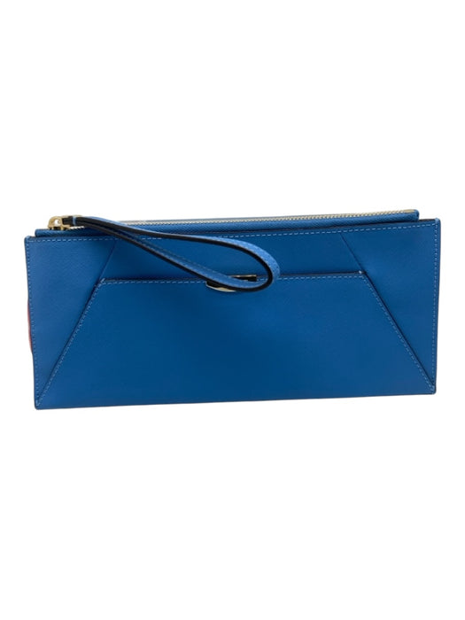 Henri Bendel Blue Grained Leather Zip Gold Hardware Clutch Blue