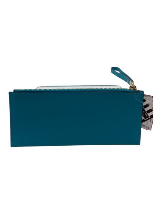 Henri Bendel Teal Green Grain Leather Zip Close Gold Hardware Clutch Teal Green