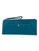 Henri Bendel Teal Green Grain Leather Zip Close Gold Hardware Clutch Teal Green