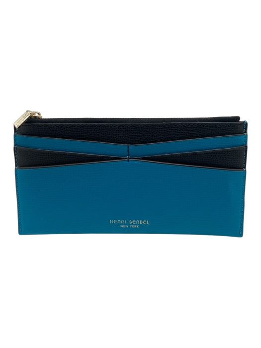 Henri Bendel Blue & Black Pebble Leather Zipper Card Slots Back Pocket Wallets Blue & Black