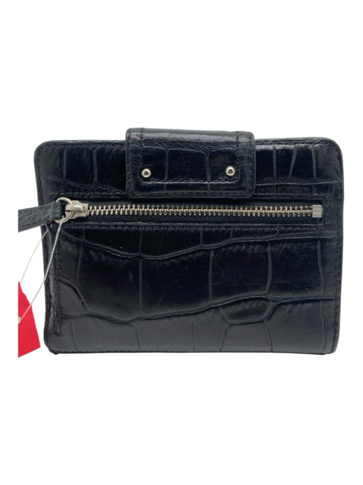 Coach Black & Lavender Leather Croc Detail Silver Hardware Snap Closure Wallets Black & Lavender