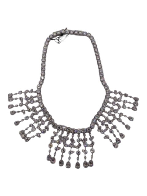 Henri Bendel Silver Crystal Open Box Closure Abstract Necklace Silver