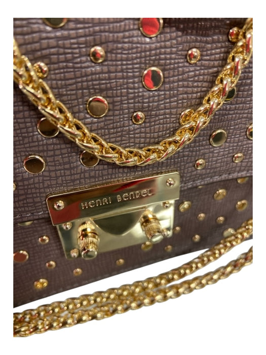 Henri Bendel Mauve Brown Coated Canvas Gold hardware Studs Adjustable Purse Mauve Brown / Small