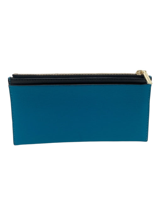 Henri Bendel Blue & Black Pebble Leather Zipper Card Slots Back Pocket Wallets Blue & Black