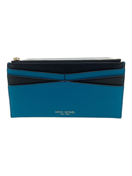 Henri Bendel Blue & Black Pebble Leather Zipper Card Slots Back Pocket Wallets Blue & Black