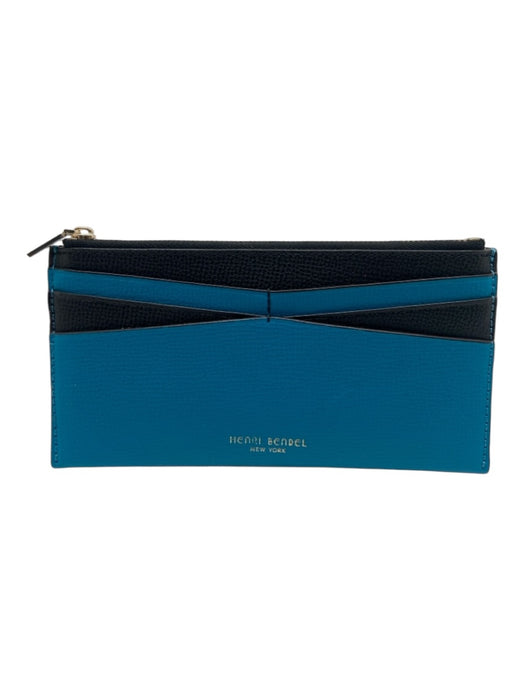 Henri Bendel Blue & Black Pebble Leather Zipper Card Slots Back Pocket Wallets Blue & Black