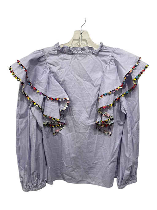 CROSBY by Mollie Burch Size S Lilac & Multi Cotton Ruffle Detail Floral Trim Top Lilac & Multi / S