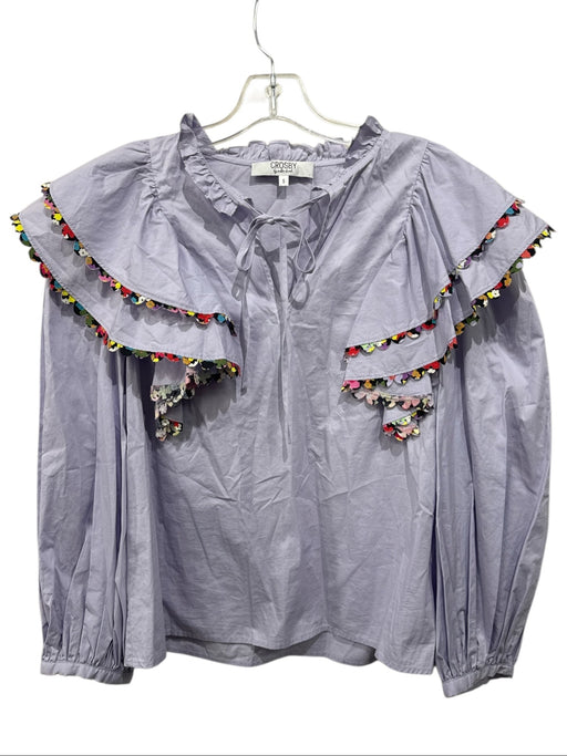 CROSBY by Mollie Burch Size S Lilac & Multi Cotton Ruffle Detail Floral Trim Top Lilac & Multi / S