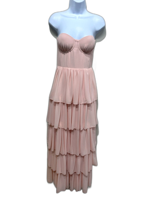 Lovers + Friends Size S Pale Pink Polyester Bustier Tiered Gown Pale Pink / S