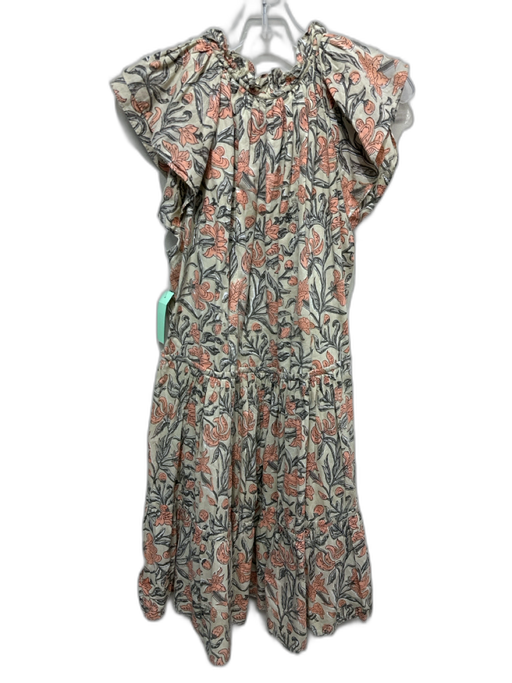 Anna Cate Size L pale green & orange Cotton Block Printed Floral V Neck Dress pale green & orange / L