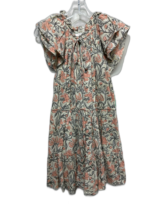 Anna Cate Size L pale green & orange Cotton Block Printed Floral V Neck Dress pale green & orange / L