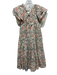 Anna Cate Size L pale green & orange Cotton Block Printed Floral V Neck Dress pale green & orange / L
