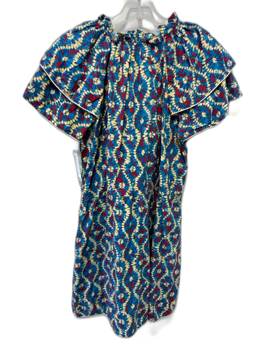 Olivia James Size M Blue, Red, Yellow Cotton Abstract Drawstring Waist Dress Blue, Red, Yellow / M
