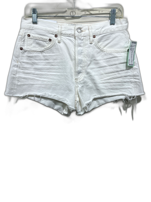 Agolde Size 26 White Cotton Distressed Button Fly High Rise Shorts White / 26