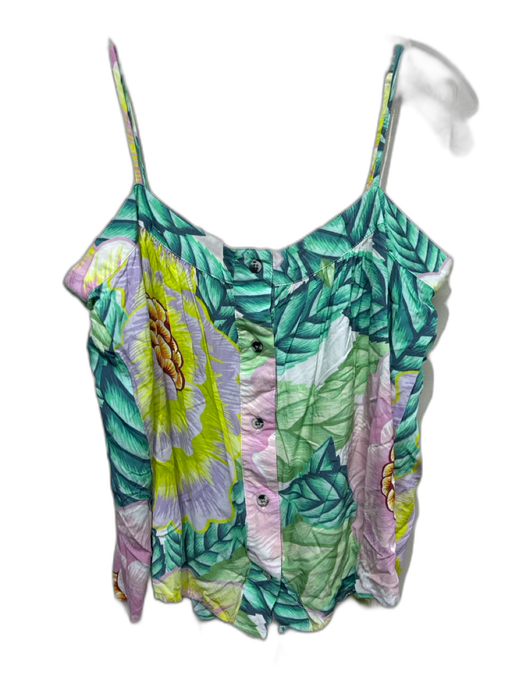 Mara Hoffman Size L Green & Purple Rayon Oversized Floral Button Front Top Green & Purple / L