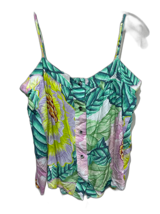 Mara Hoffman Size L Green & Purple Rayon Oversized Floral Button Front Top Green & Purple / L