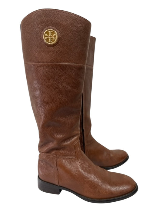 Tory Burch Shoe Size 10 Brown Leather Gold hardware Stacked Heel Round Toe Boots Brown / 10