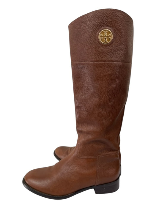 Tory Burch Shoe Size 10 Brown Leather Gold hardware Stacked Heel Round Toe Boots Brown / 10