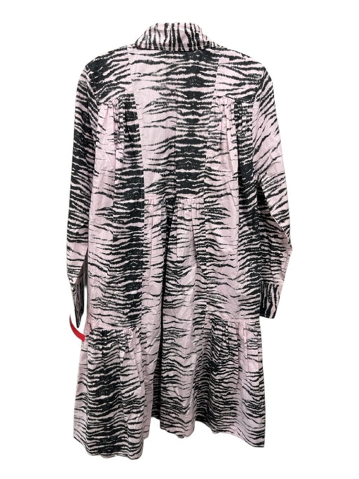 Ganni Size 34 Light Pink & Black Cotton Long Sleeve Zebra Print Paneled Dress Light Pink & Black / 34