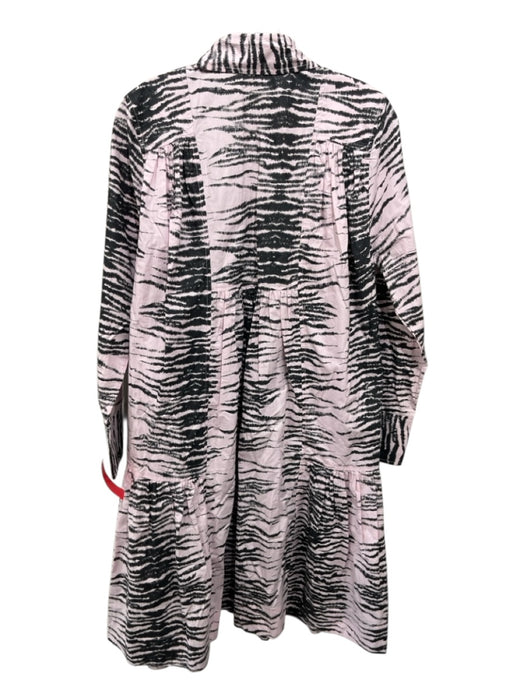 Ganni Size 34 Light Pink & Black Cotton Long Sleeve Zebra Print Paneled Dress Light Pink & Black / 34