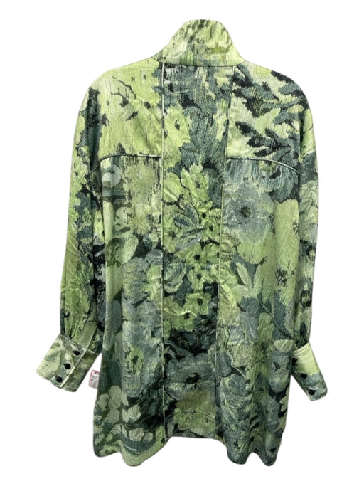 Ganni Size 38 Dark green & lime green Polyester Blend Long Sleeve graphic Dress Dark green & lime green / 38