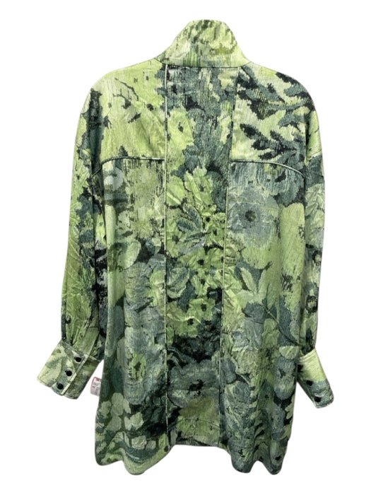 Ganni Size 38 Dark green & lime green Polyester Blend Long Sleeve graphic Dress Dark green & lime green / 38