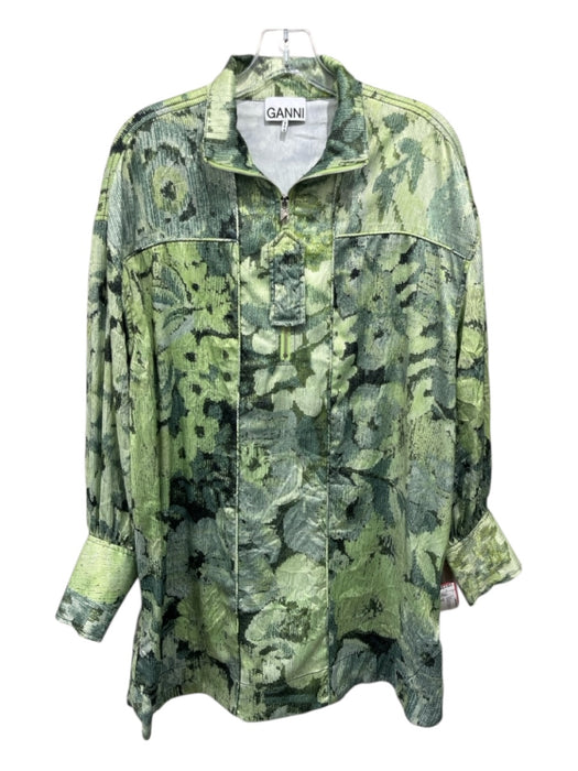 Ganni Size 38 Dark green & lime green Polyester Blend Long Sleeve graphic Dress Dark green & lime green / 38