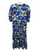 Oliphant Size M Royal Blue, Gray & Multi Cotton 1/2 Balloon Sleeve V Neck Dress Royal Blue, Gray & Multi / M