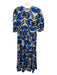 Oliphant Size M Royal Blue, Gray & Multi Cotton 1/2 Balloon Sleeve V Neck Dress Royal Blue, Gray & Multi / M
