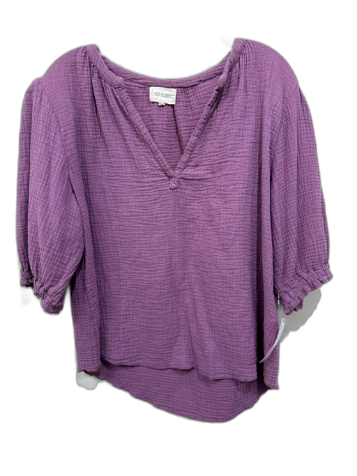 4our Dreamers Size M Dusty Purple Cotton Gauze V Neck Short Puff Sleeve Top Dusty Purple / M