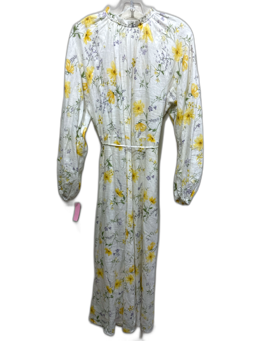 Kivari Size 8 White, Yellow & Green Linen Floral Button Front V Neck Dress White, Yellow & Green / 8