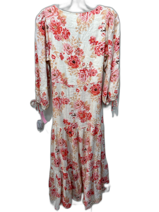 Kivari Size 8 Cream, Pink & Orange Print Linen Floral Button Front Dress Cream, Pink & Orange Print / 8