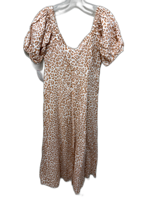 Kivari Size M White & Brown Linen Leopard Print Knot Detail A line Dress White & Brown / M